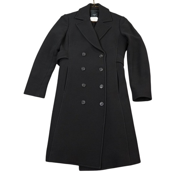 J. Crew Double Breasted Coat Womens Size 2 Black Half Belted Wool Blend Trench - Picture 1 of 9
